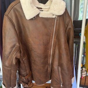 Aqua Brown Faux Shearling Jacket